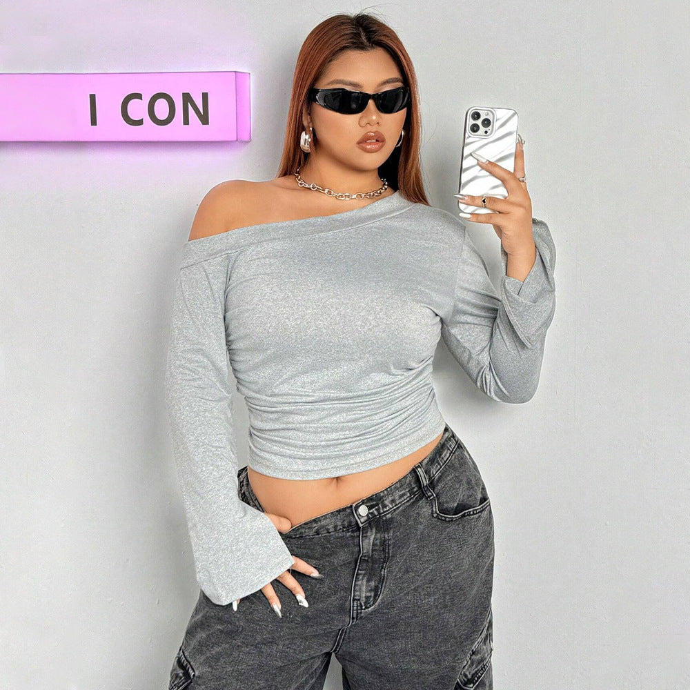 Plus Size Women Clothing Personality Trendy T shirt Autumn Winter Long Sleeve Underwear Top