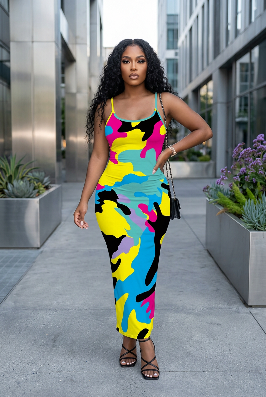 Spaghetti Strap Sling Printed Dress