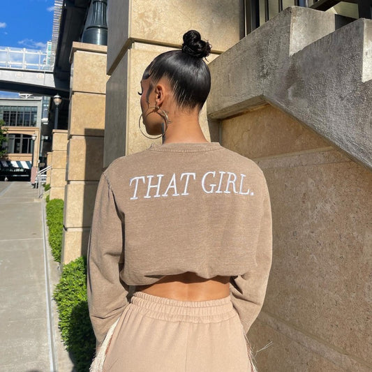 Embroidered Graphic Long Sleeve Cropped Sweater