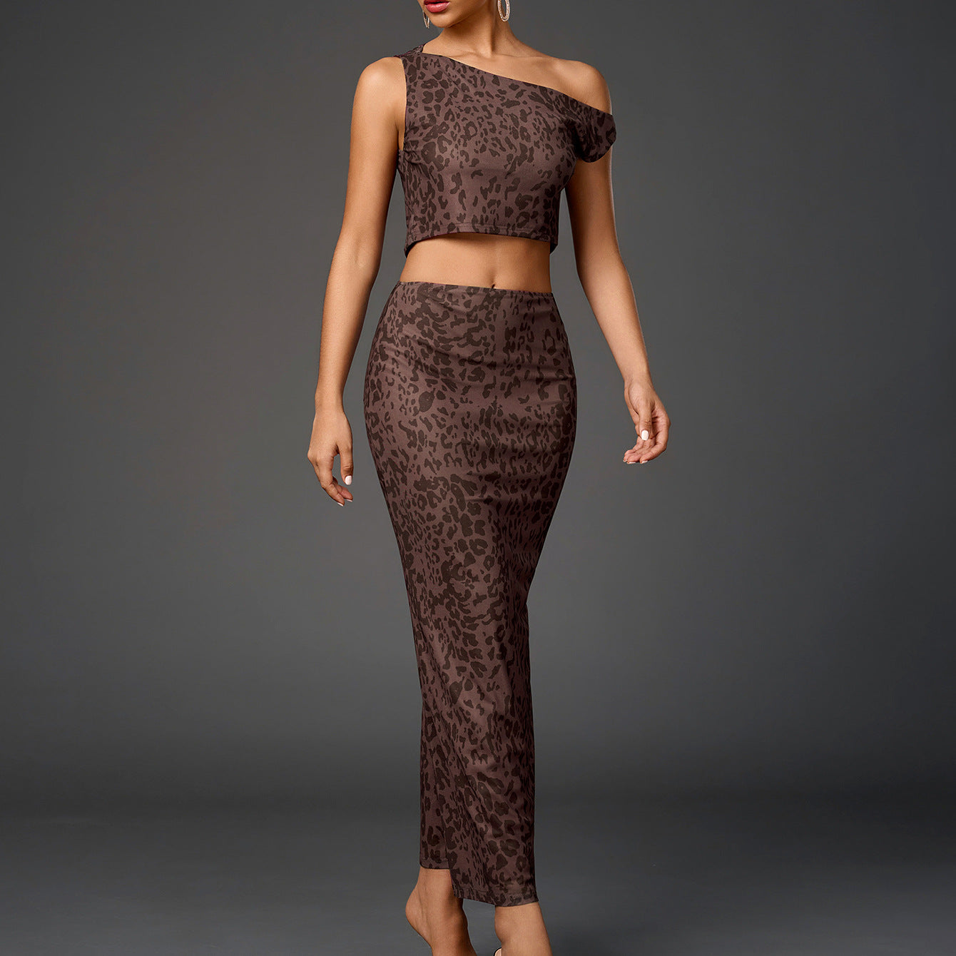 Backless Leopard Print Two Piece Skirt Set