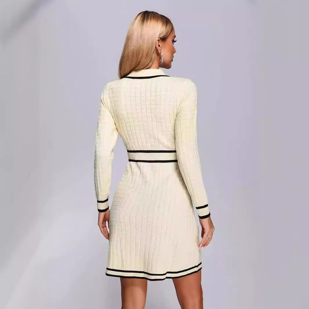 Long Sleeve Collared Knitted Classic Dress