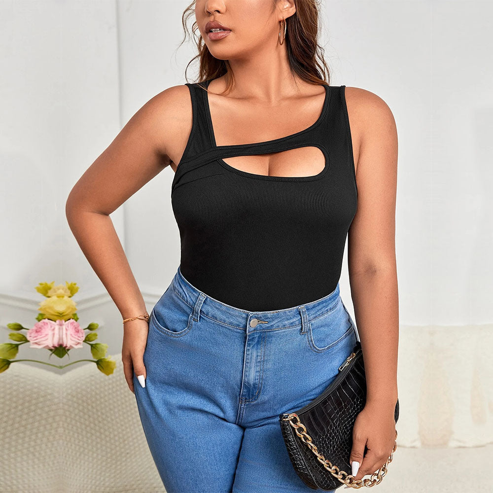 Asymmetric Shoulder Strap Hollow Out Top