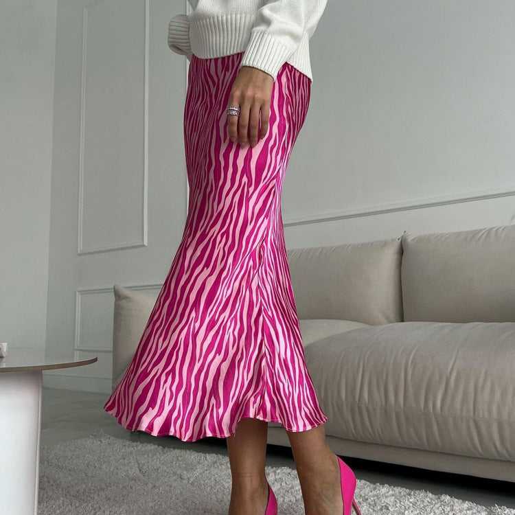 French Printed Mid Length Fishtail A line Skirt