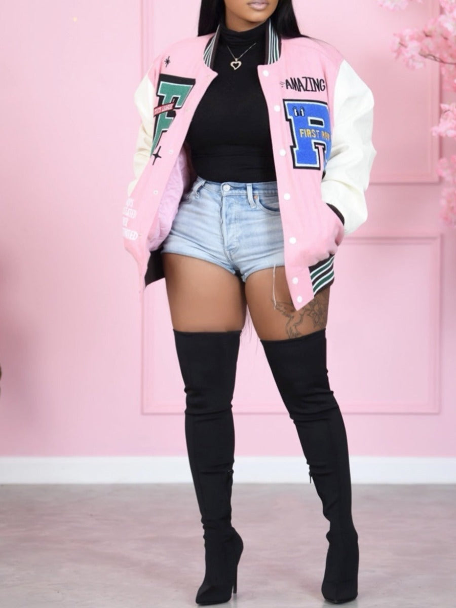 Letter Graphic Printed Stitching Jacket