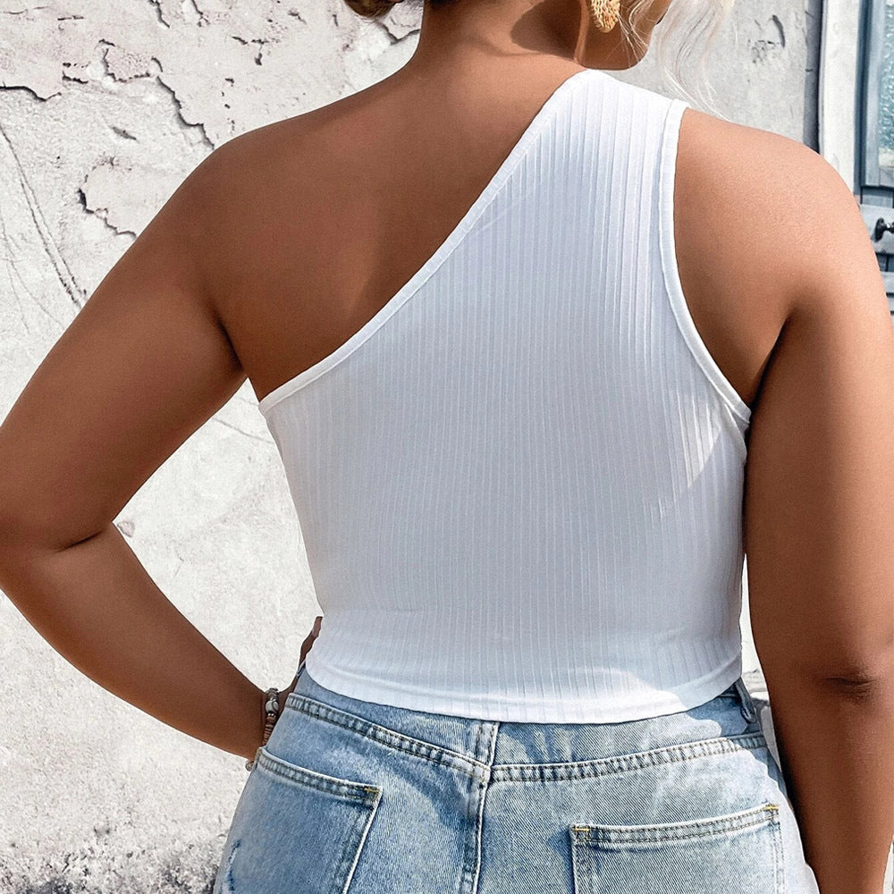Oblique Shoulder Short Knitted Cropped Top