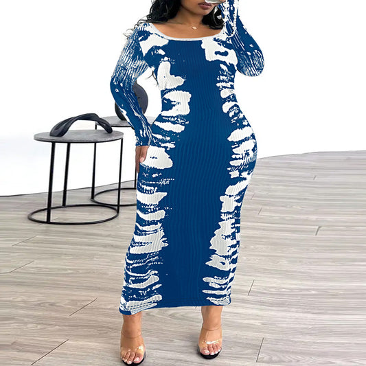 Tight Fit Long Sleeve Dress off Neck