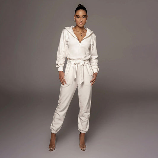 Long Sleeve Open Collar Jumpsuit