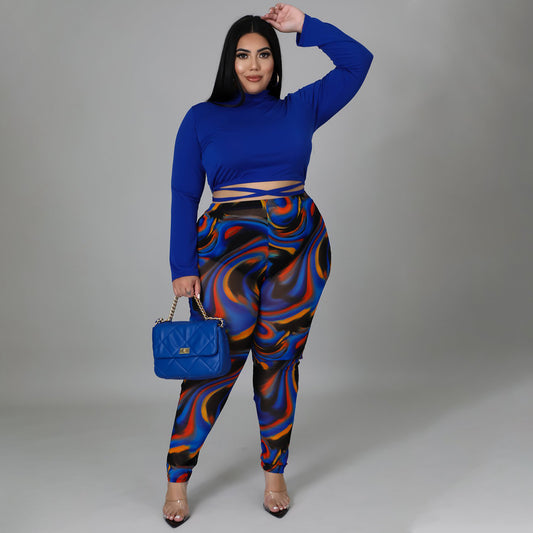 Contrast Color Bandage See-through Two-Piece Suit