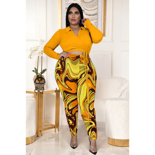 Printing Collared Strap Two-Piece Suit