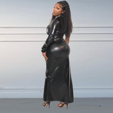 Stretch Split Single Sleeve Leather Dress – Coffee Phirst Boutique