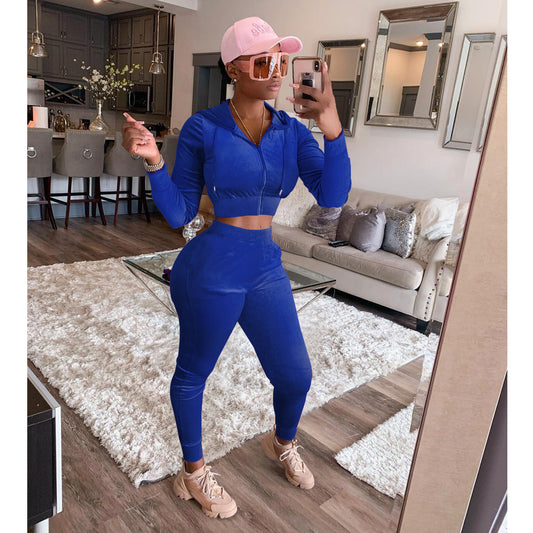 Velvet Hoodie Two-Piece Set